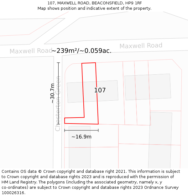 107, MAXWELL ROAD, BEACONSFIELD, HP9 1RF: Plot and title map