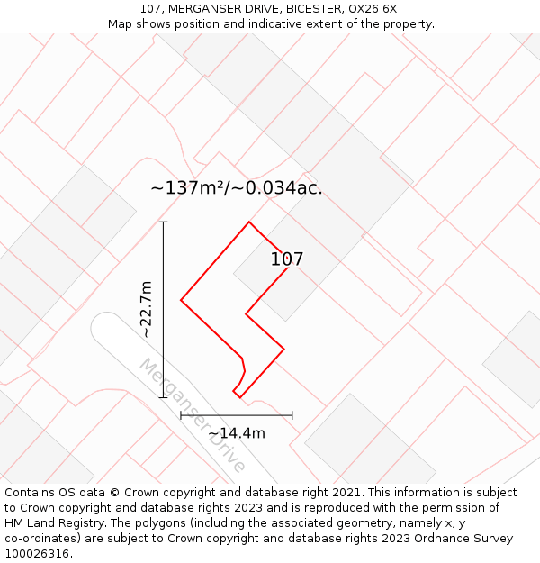 107, MERGANSER DRIVE, BICESTER, OX26 6XT: Plot and title map