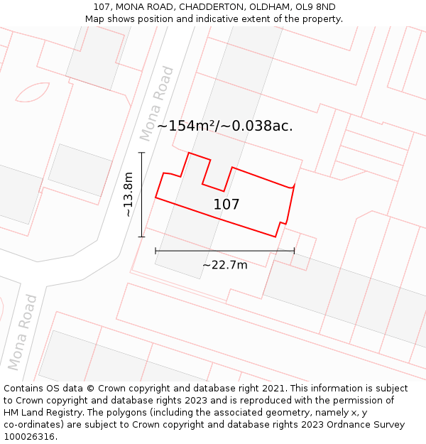107, MONA ROAD, CHADDERTON, OLDHAM, OL9 8ND: Plot and title map
