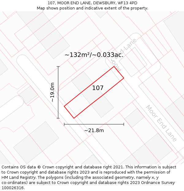 107, MOOR END LANE, DEWSBURY, WF13 4PD: Plot and title map