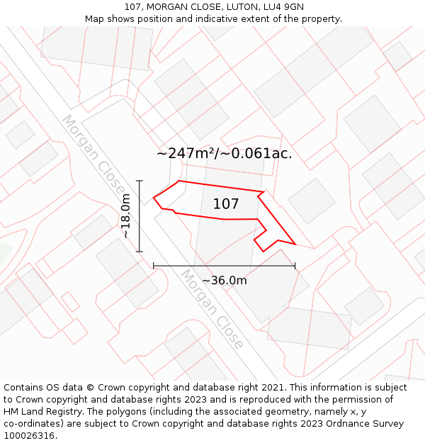 107, MORGAN CLOSE, LUTON, LU4 9GN: Plot and title map