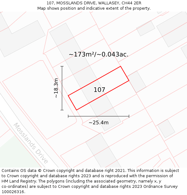 107, MOSSLANDS DRIVE, WALLASEY, CH44 2ER: Plot and title map