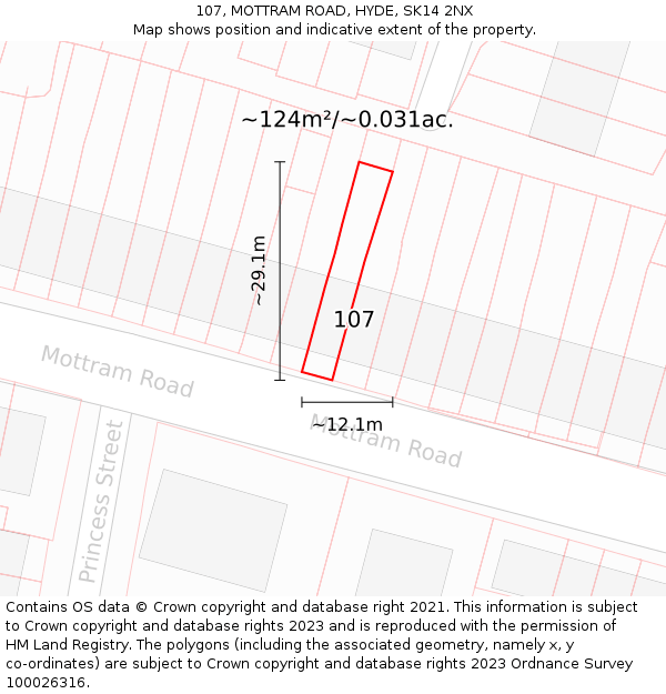 107, MOTTRAM ROAD, HYDE, SK14 2NX: Plot and title map
