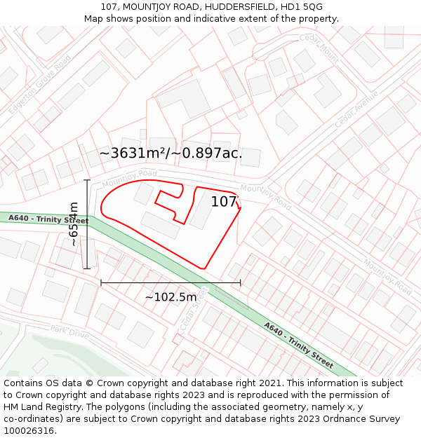 107, MOUNTJOY ROAD, HUDDERSFIELD, HD1 5QG: Plot and title map