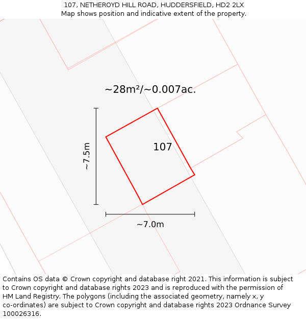 107, NETHEROYD HILL ROAD, HUDDERSFIELD, HD2 2LX: Plot and title map