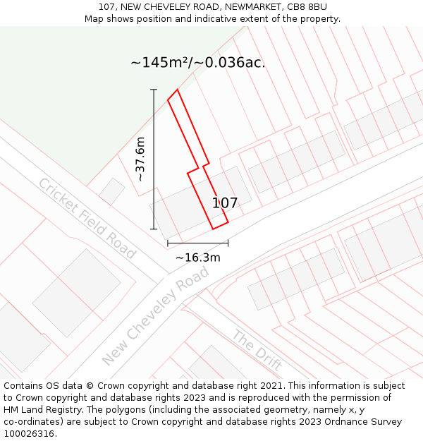 107, NEW CHEVELEY ROAD, NEWMARKET, CB8 8BU: Plot and title map