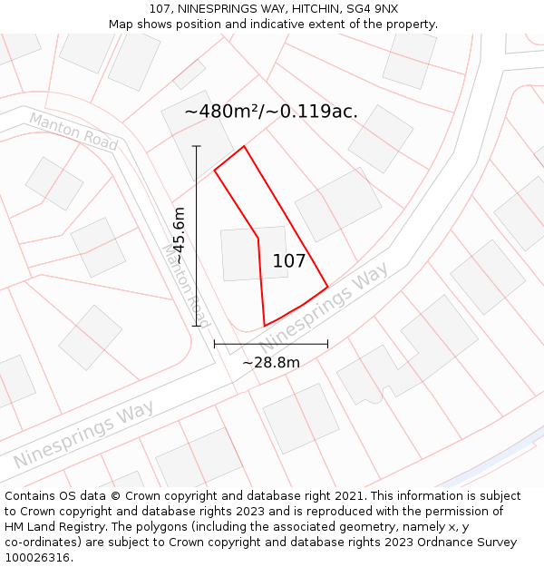 107, NINESPRINGS WAY, HITCHIN, SG4 9NX: Plot and title map