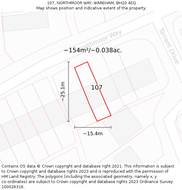 107, NORTHMOOR WAY, WAREHAM, BH20 4EQ: Plot and title map