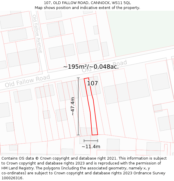 107, OLD FALLOW ROAD, CANNOCK, WS11 5QL: Plot and title map