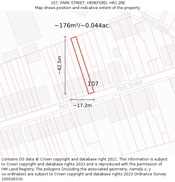107, PARK STREET, HEREFORD, HR1 2RE: Plot and title map