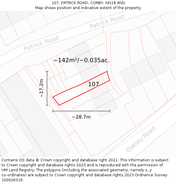 107, PATRICK ROAD, CORBY, NN18 9ND: Plot and title map