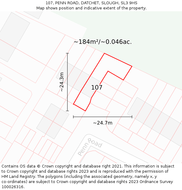 107, PENN ROAD, DATCHET, SLOUGH, SL3 9HS: Plot and title map