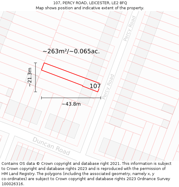 107, PERCY ROAD, LEICESTER, LE2 8FQ: Plot and title map