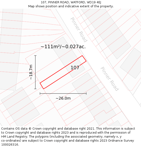 107, PINNER ROAD, WATFORD, WD19 4EJ: Plot and title map