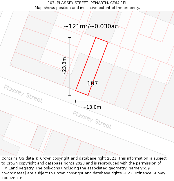 107, PLASSEY STREET, PENARTH, CF64 1EL: Plot and title map