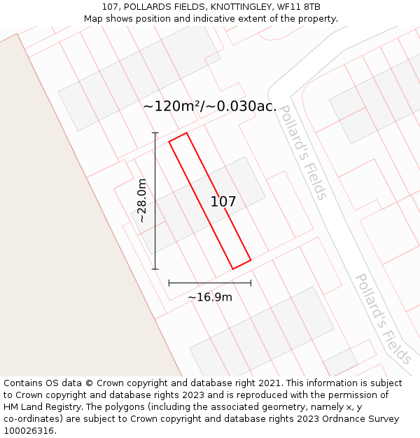 107, POLLARDS FIELDS, KNOTTINGLEY, WF11 8TB: Plot and title map