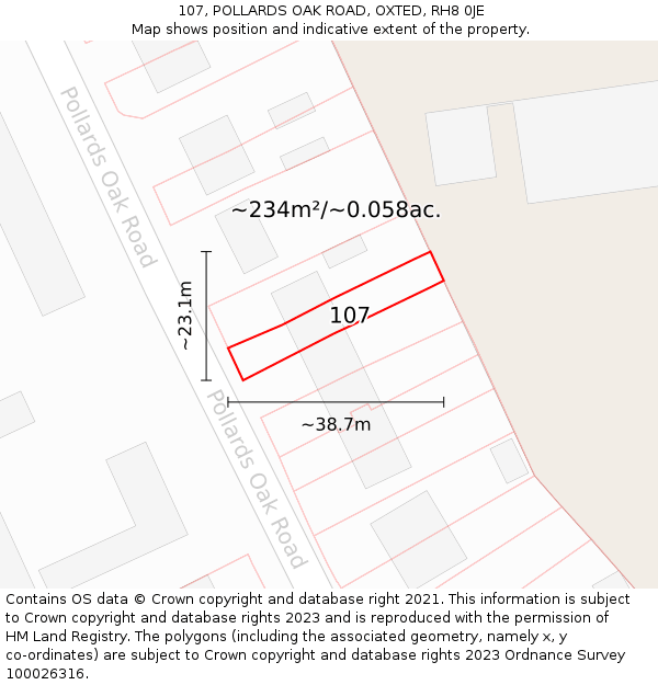 107, POLLARDS OAK ROAD, OXTED, RH8 0JE: Plot and title map