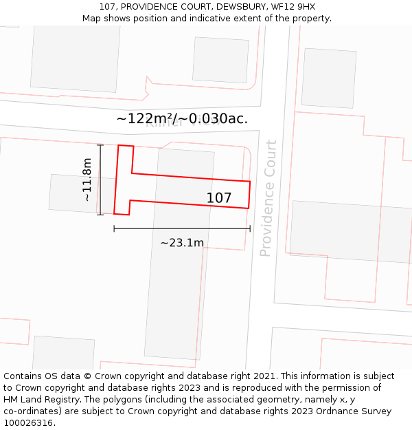 107, PROVIDENCE COURT, DEWSBURY, WF12 9HX: Plot and title map