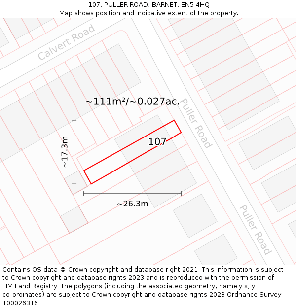 107, PULLER ROAD, BARNET, EN5 4HQ: Plot and title map