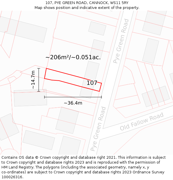 107, PYE GREEN ROAD, CANNOCK, WS11 5RY: Plot and title map
