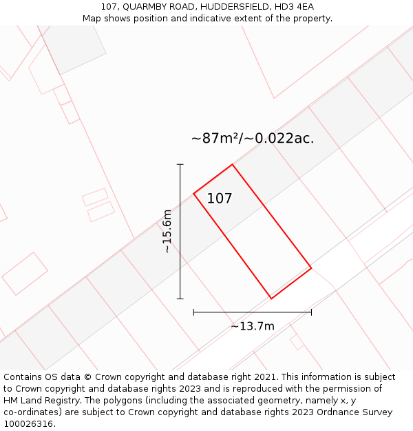 107, QUARMBY ROAD, HUDDERSFIELD, HD3 4EA: Plot and title map