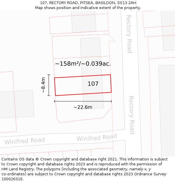 107, RECTORY ROAD, PITSEA, BASILDON, SS13 2AH: Plot and title map