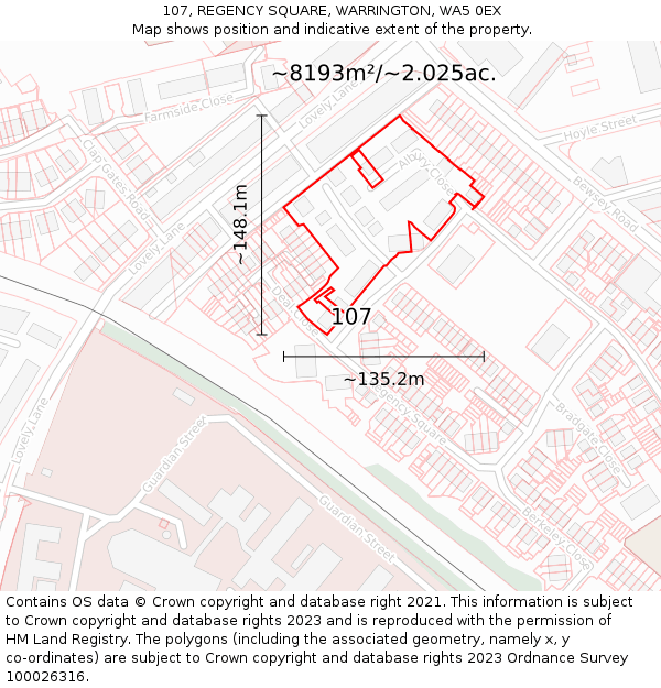 107, REGENCY SQUARE, WARRINGTON, WA5 0EX: Plot and title map