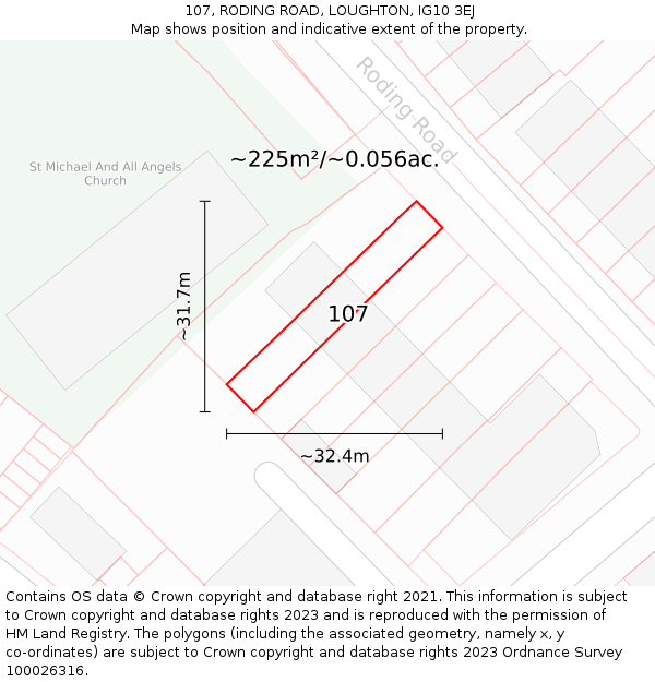 107, RODING ROAD, LOUGHTON, IG10 3EJ: Plot and title map