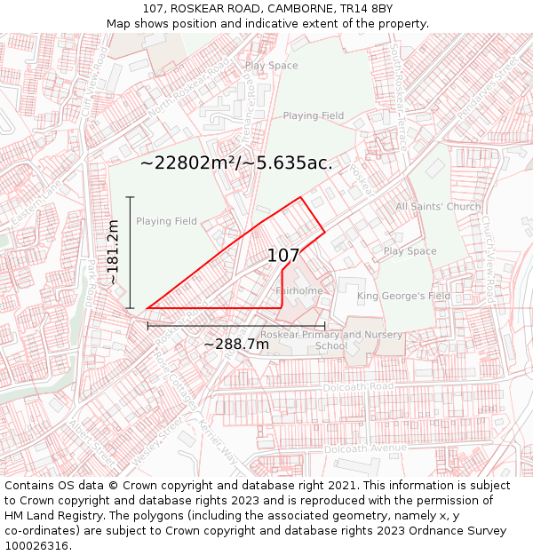 107, ROSKEAR ROAD, CAMBORNE, TR14 8BY: Plot and title map