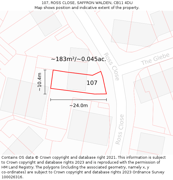 107, ROSS CLOSE, SAFFRON WALDEN, CB11 4DU: Plot and title map