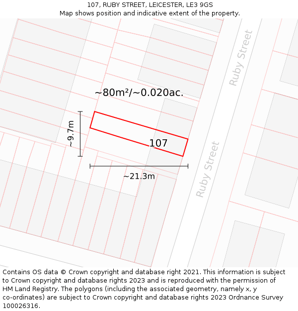 107, RUBY STREET, LEICESTER, LE3 9GS: Plot and title map