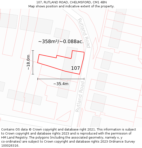 107, RUTLAND ROAD, CHELMSFORD, CM1 4BN: Plot and title map
