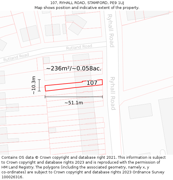 107, RYHALL ROAD, STAMFORD, PE9 1UJ: Plot and title map