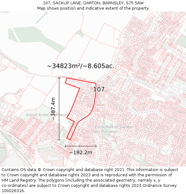 107, SACKUP LANE, DARTON, BARNSLEY, S75 5AW: Plot and title map