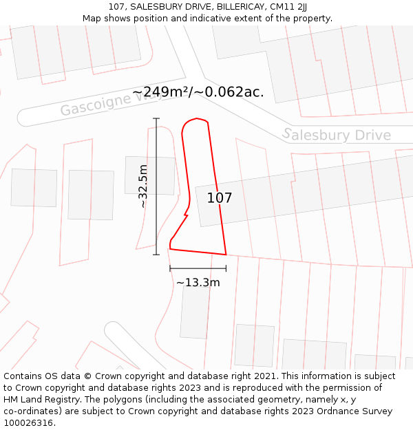 107, SALESBURY DRIVE, BILLERICAY, CM11 2JJ: Plot and title map