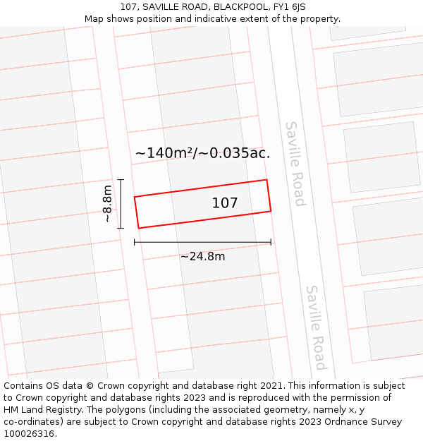 107, SAVILLE ROAD, BLACKPOOL, FY1 6JS: Plot and title map