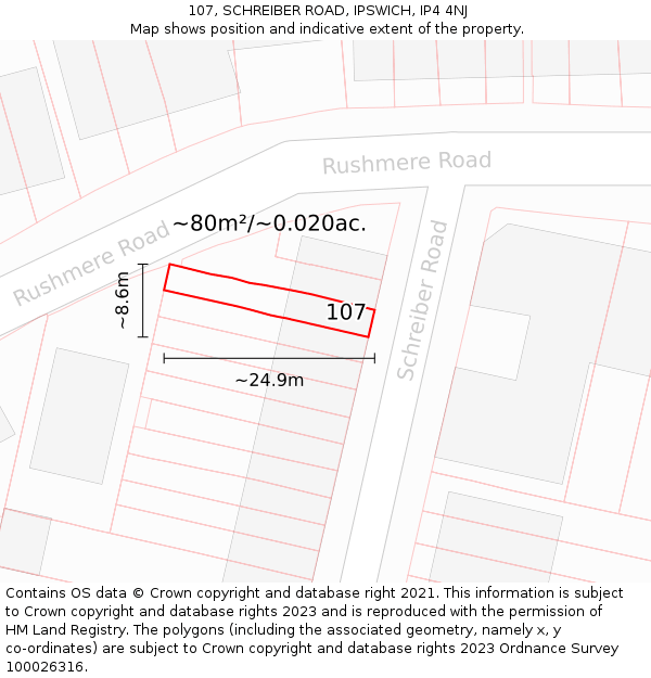 107, SCHREIBER ROAD, IPSWICH, IP4 4NJ: Plot and title map