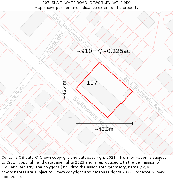 107, SLAITHWAITE ROAD, DEWSBURY, WF12 9DN: Plot and title map