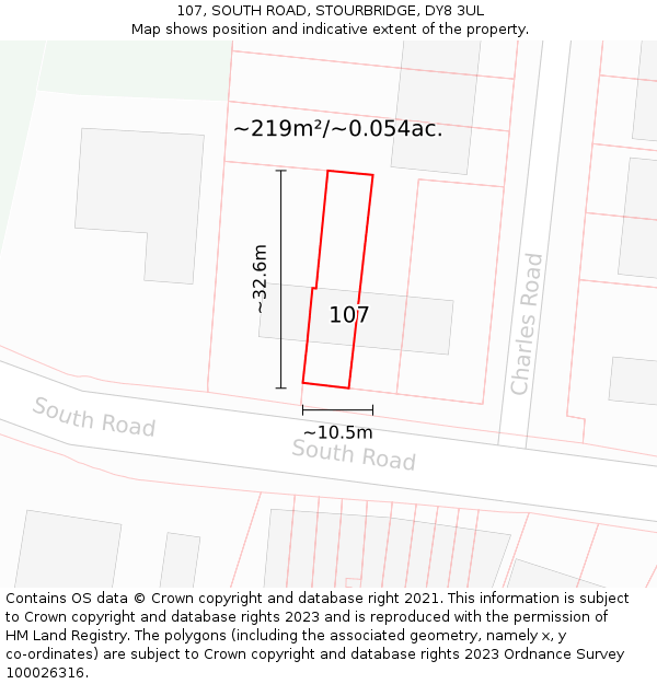 107, SOUTH ROAD, STOURBRIDGE, DY8 3UL: Plot and title map