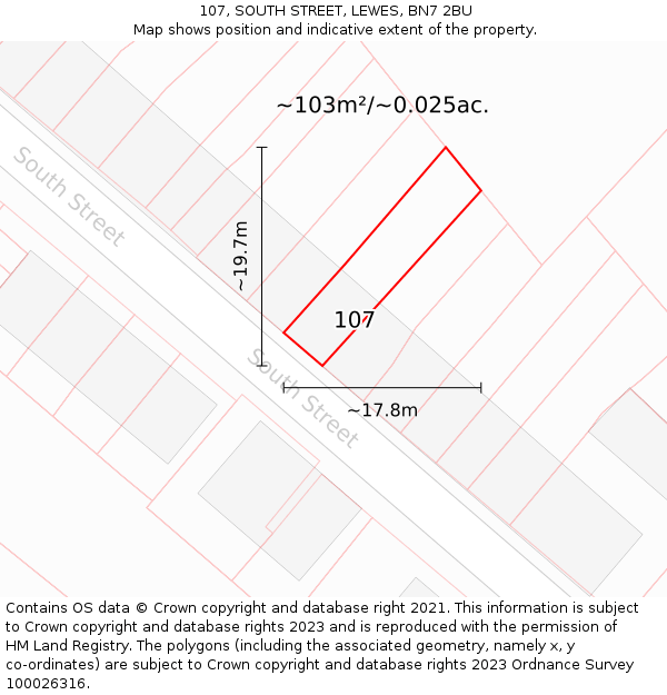 107, SOUTH STREET, LEWES, BN7 2BU: Plot and title map