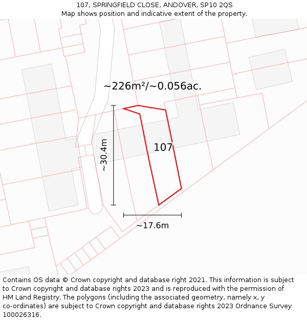 107, SPRINGFIELD CLOSE, ANDOVER, SP10 2QS: Plot and title map