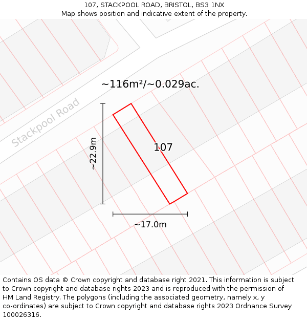 107, STACKPOOL ROAD, BRISTOL, BS3 1NX: Plot and title map