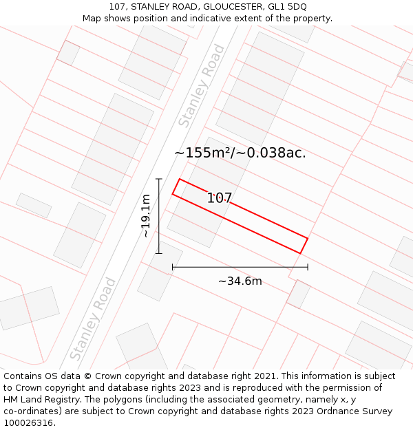 107, STANLEY ROAD, GLOUCESTER, GL1 5DQ: Plot and title map