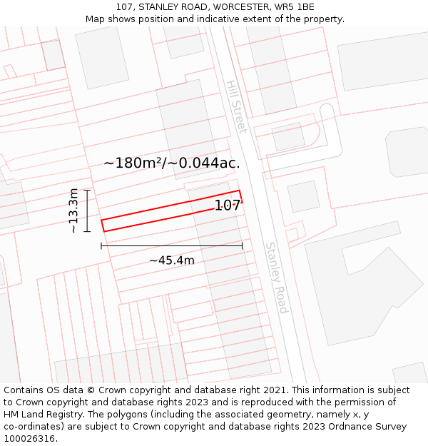 107, STANLEY ROAD, WORCESTER, WR5 1BE: Plot and title map