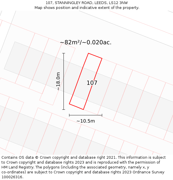 107, STANNINGLEY ROAD, LEEDS, LS12 3NW: Plot and title map