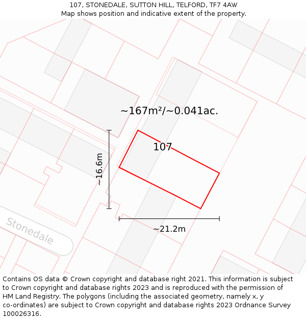 107, STONEDALE, SUTTON HILL, TELFORD, TF7 4AW: Plot and title map