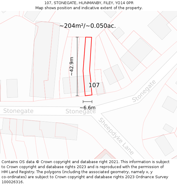 107, STONEGATE, HUNMANBY, FILEY, YO14 0PR: Plot and title map