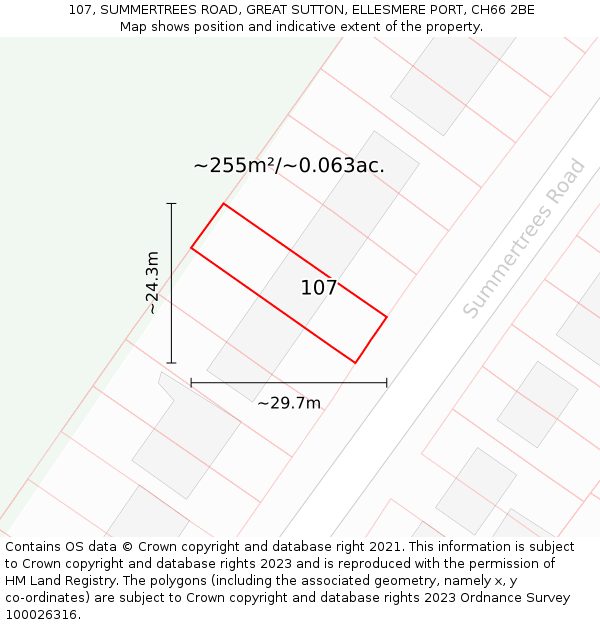 107, SUMMERTREES ROAD, GREAT SUTTON, ELLESMERE PORT, CH66 2BE: Plot and title map