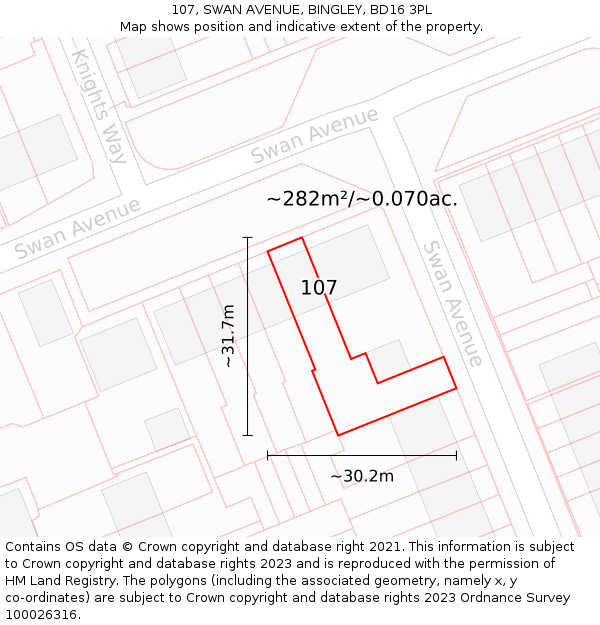 107, SWAN AVENUE, BINGLEY, BD16 3PL: Plot and title map