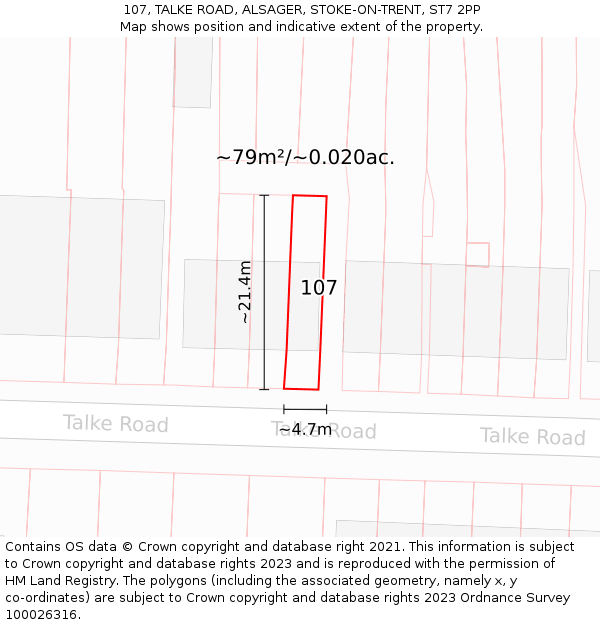 107, TALKE ROAD, ALSAGER, STOKE-ON-TRENT, ST7 2PP: Plot and title map